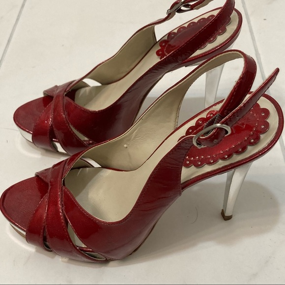 Aldo - Vintage red patent leather peep toe, sling back size 6B US 37EUR - Picture 5 of 6